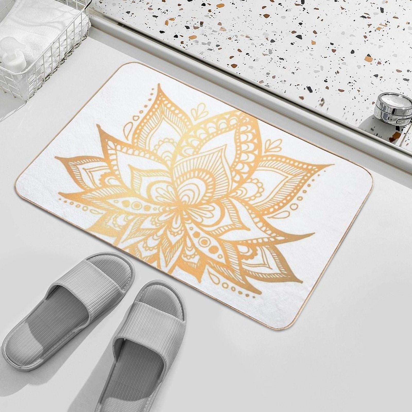 Gold Lotus Flower  Easy To Clean Bath Mat