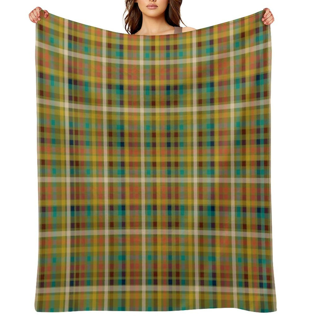 Retro Modern Plaid Pattern in Midcentury Mod Mustard, Olive, Orange, Teal, And Navy Comfort Throw Blanket