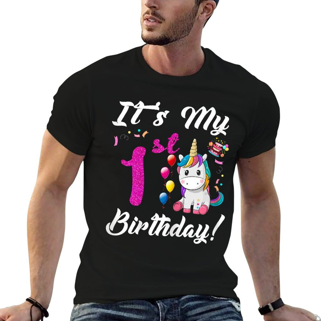 Kids It's My 1st Birthday Unicorn 1 Year Old Girls  Summer-ready Fabric T-Shirt