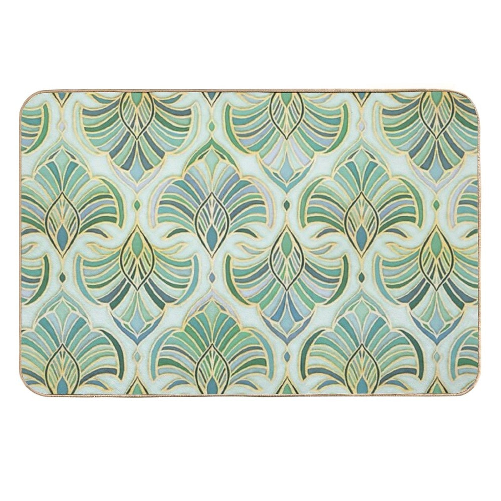 Jade Enamel Art Deco Fans Durable Bath Mat