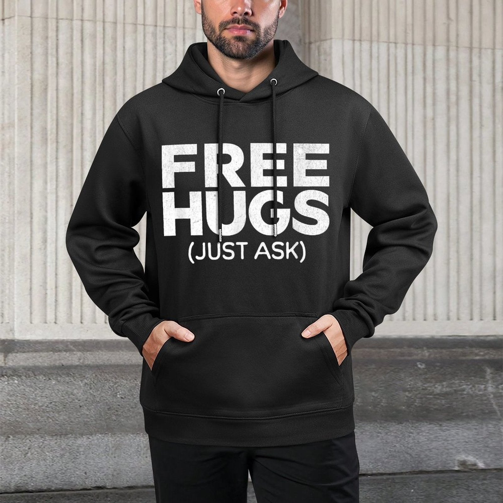 Funny Free Hugs Unisex-Adults Black Cotton Small Casual Wear Hoodie