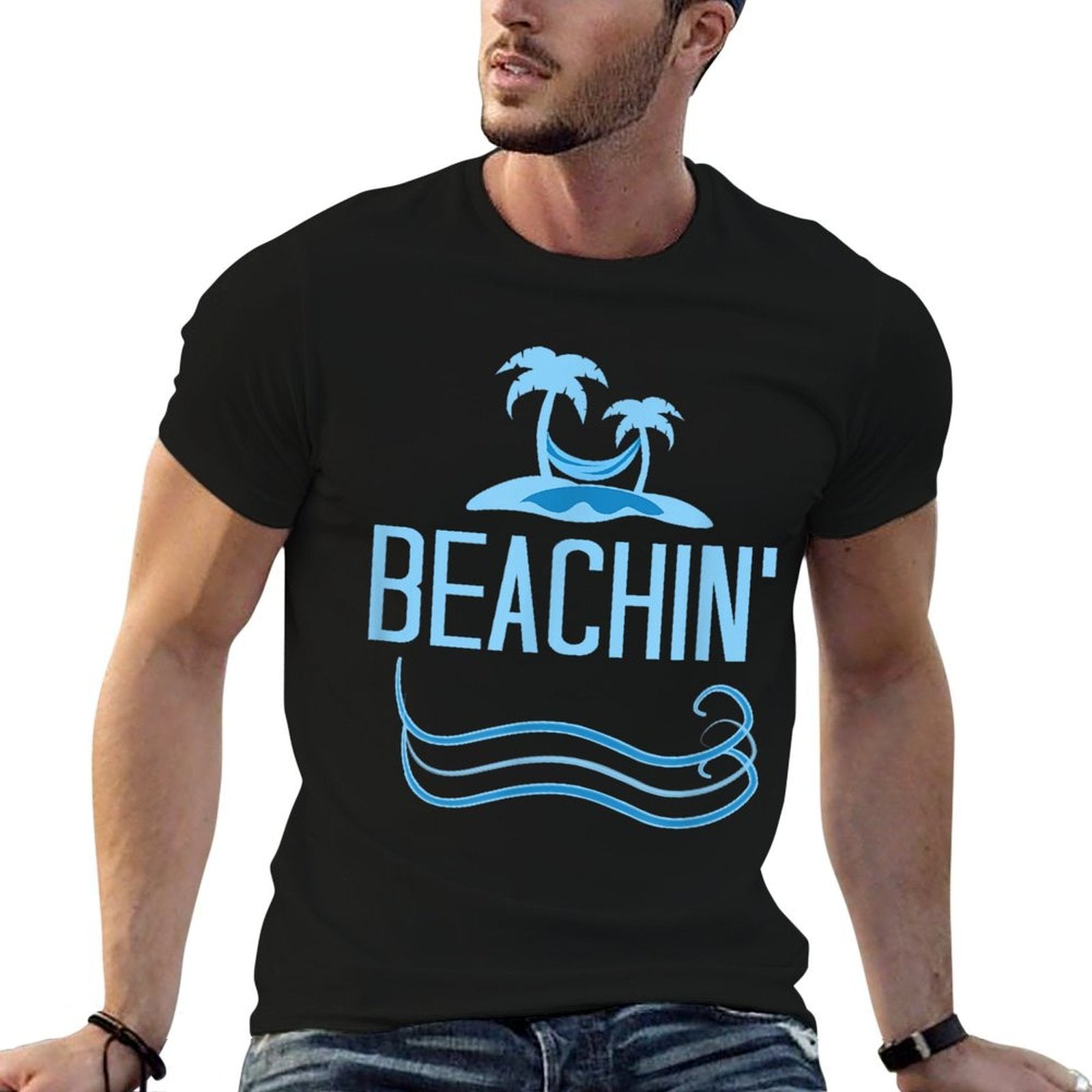 Beachin Funny Beach Theme Men Women Adults  Wrinkle-resistant T-Shirt