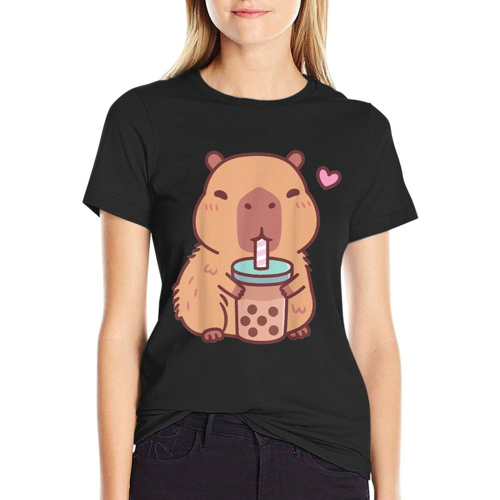 Cute Capybara Kawaii Anime Drinking Bubble Tea Lover Girls  Moisture-wicking T-Shirt