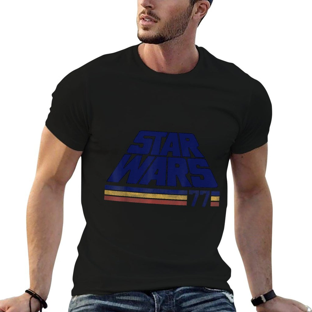 Star Wars Classic Retro Slanted Logo Striped 77  Breathable T-Shirt