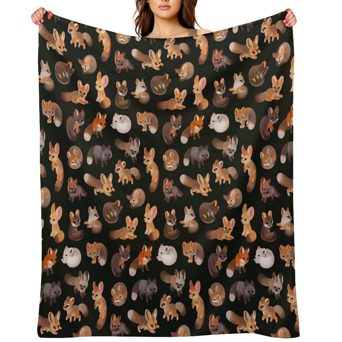 Foxes - Dark Velvety-soft Throw Blanket