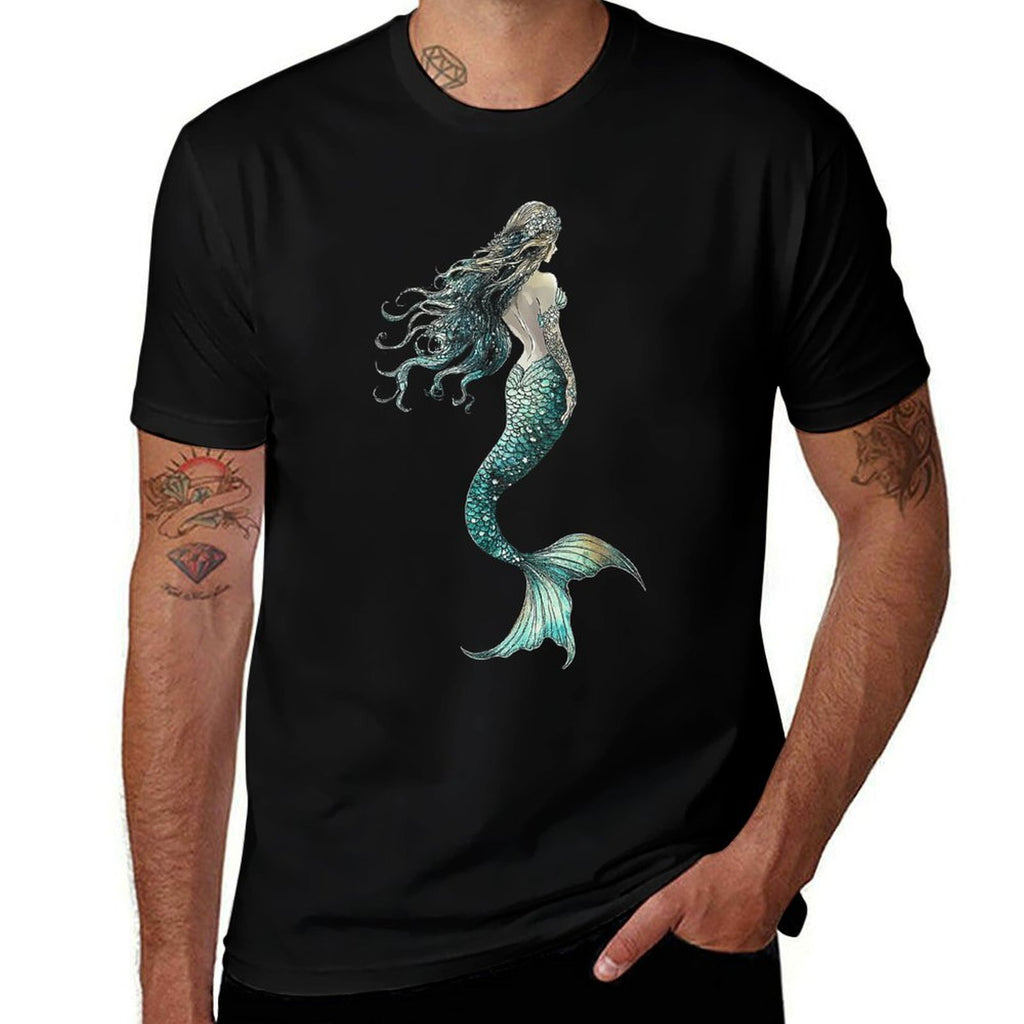 Mermaid Mythical Motif Fantasy Artwork Mermaid  Graphic-printed T-Shirt