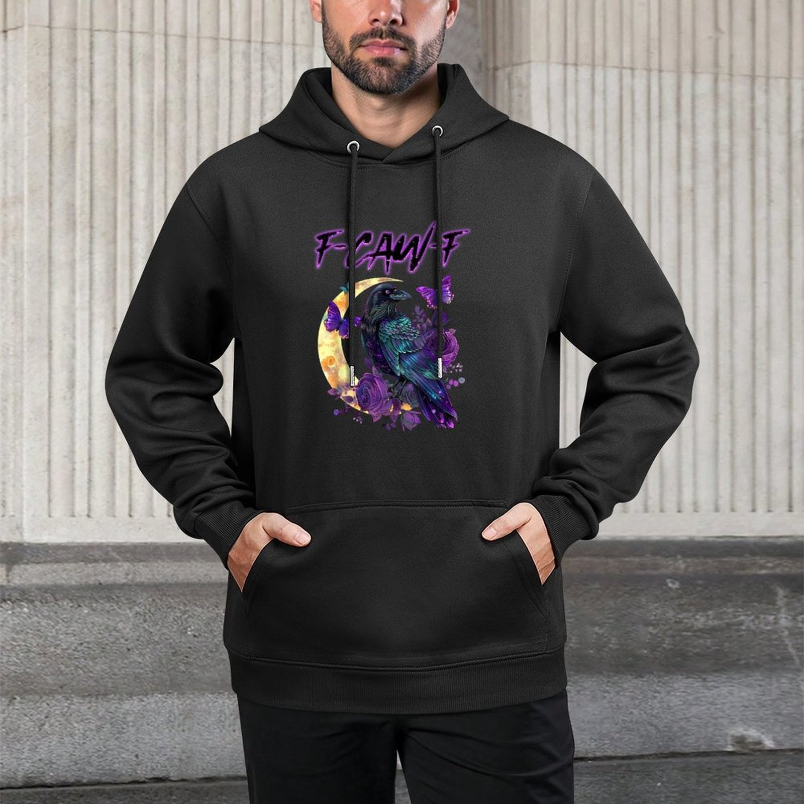 F-Caw-F Funny Raven Black Crow Spooky Season Halloween Retro Durable Construction Hoodie