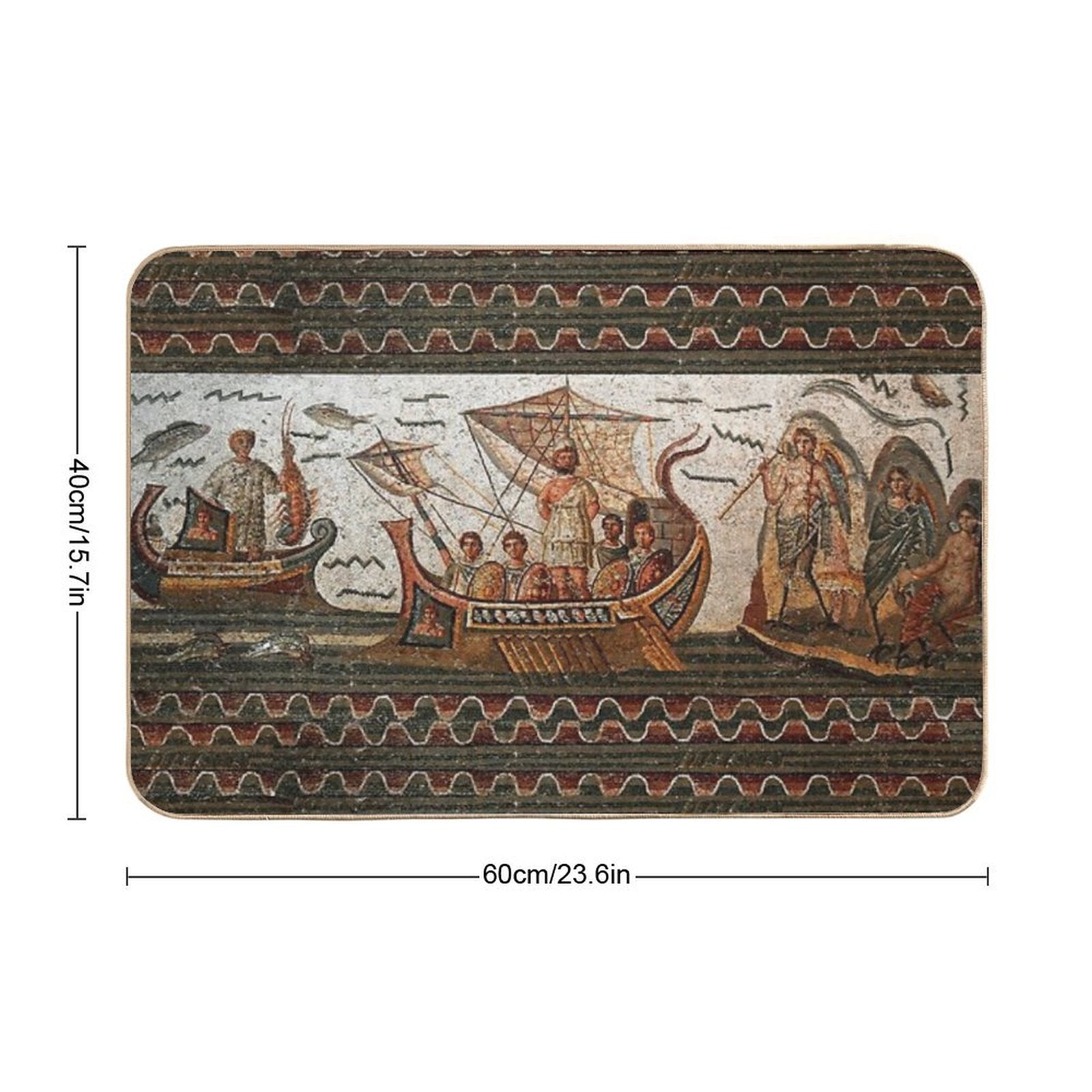 ANTIQUE ROMAN MOSAICS  Odyssey ,Ulysses Sailing with Vessel, Resistant to Sirens.,  Dirt-Trapping Bath Mat