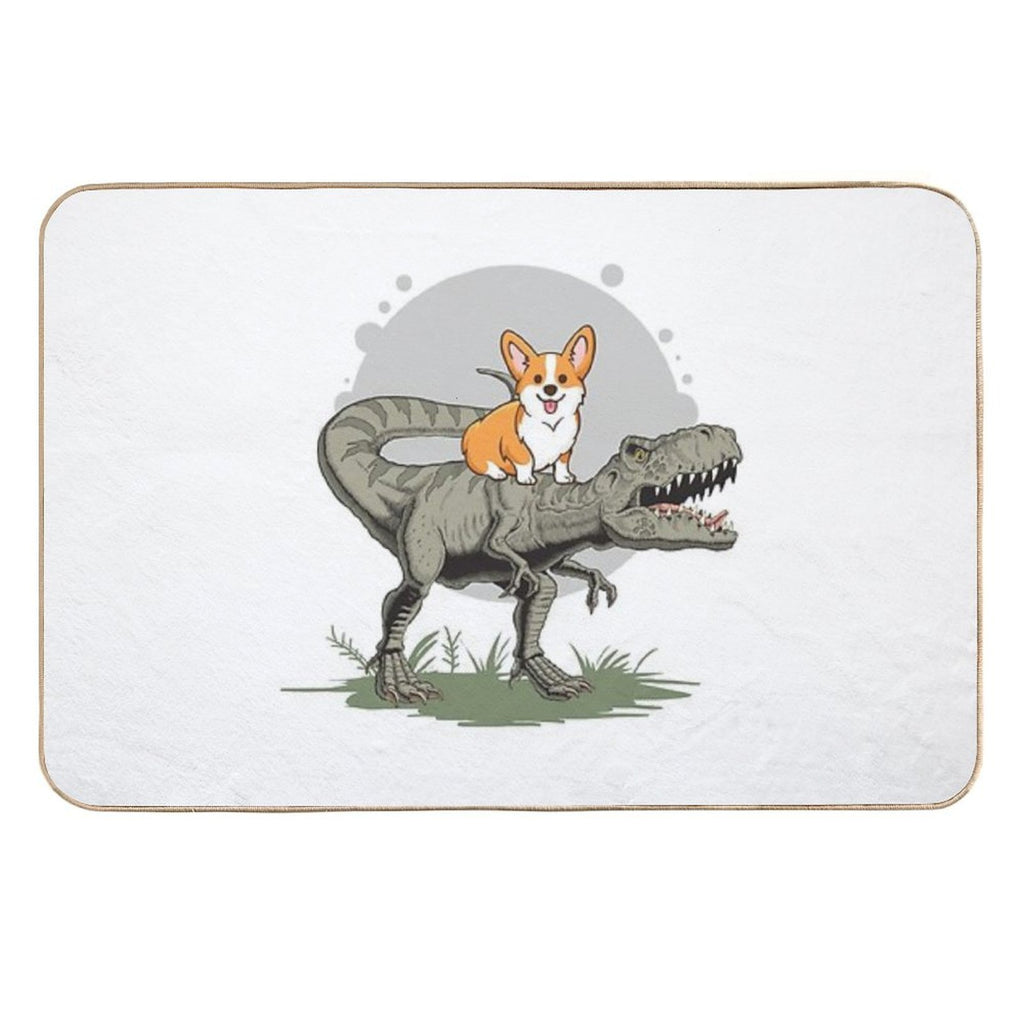 Corgi on Dinosaur  Fade-Resistant Bath Mat