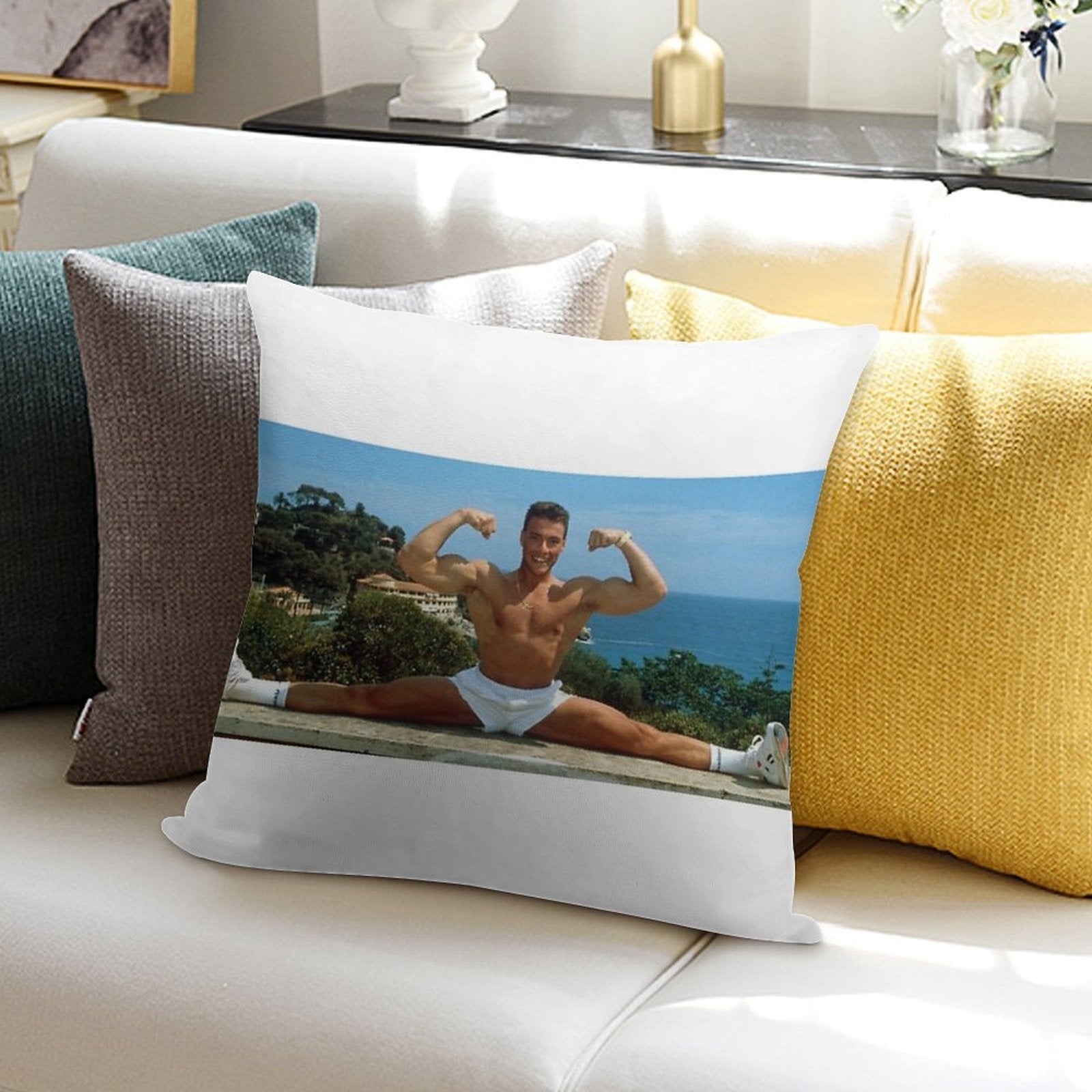 Jean Claude Van Damme Splits Soft Short Plush Fabric Throw Pillow