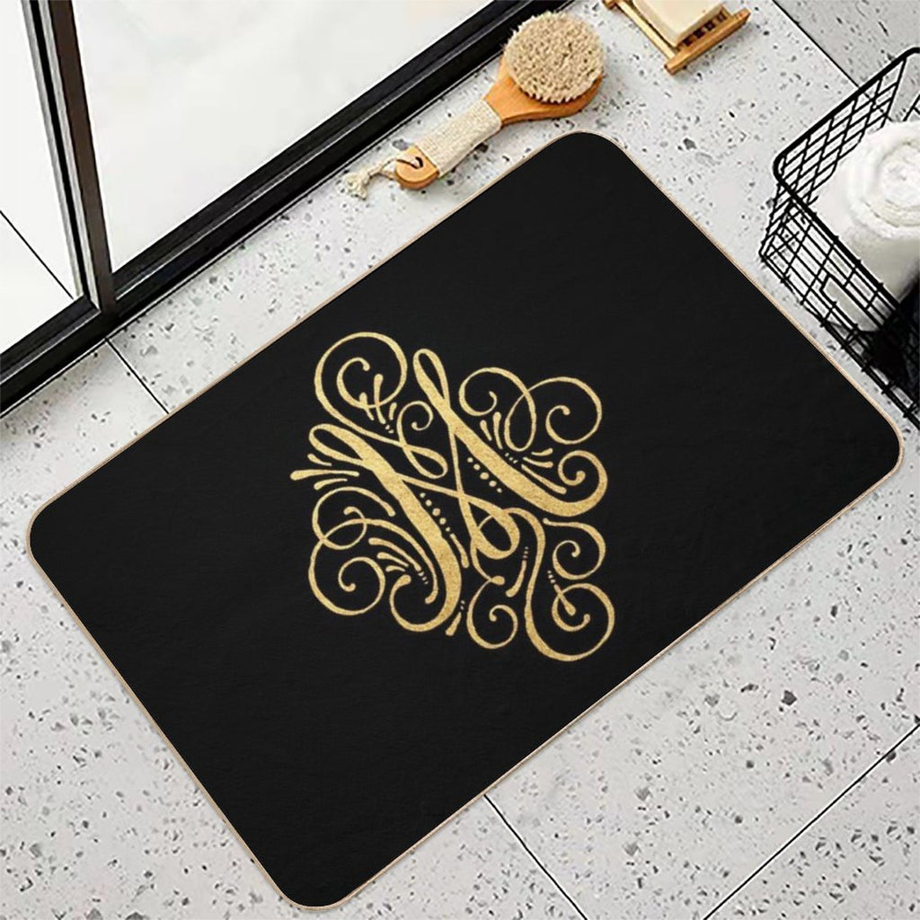 Golden Monogram Letter M  Slip-Resistant Bath Mat