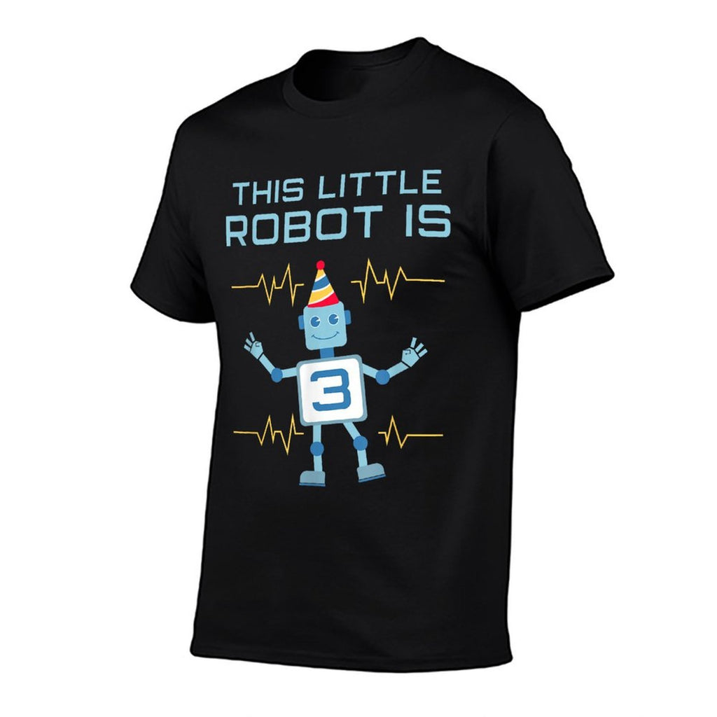 Funny 3rd Birthday Gift Cute Robot 3 Years Old Boys Toddlers  Ribbed Collar T-Shirt