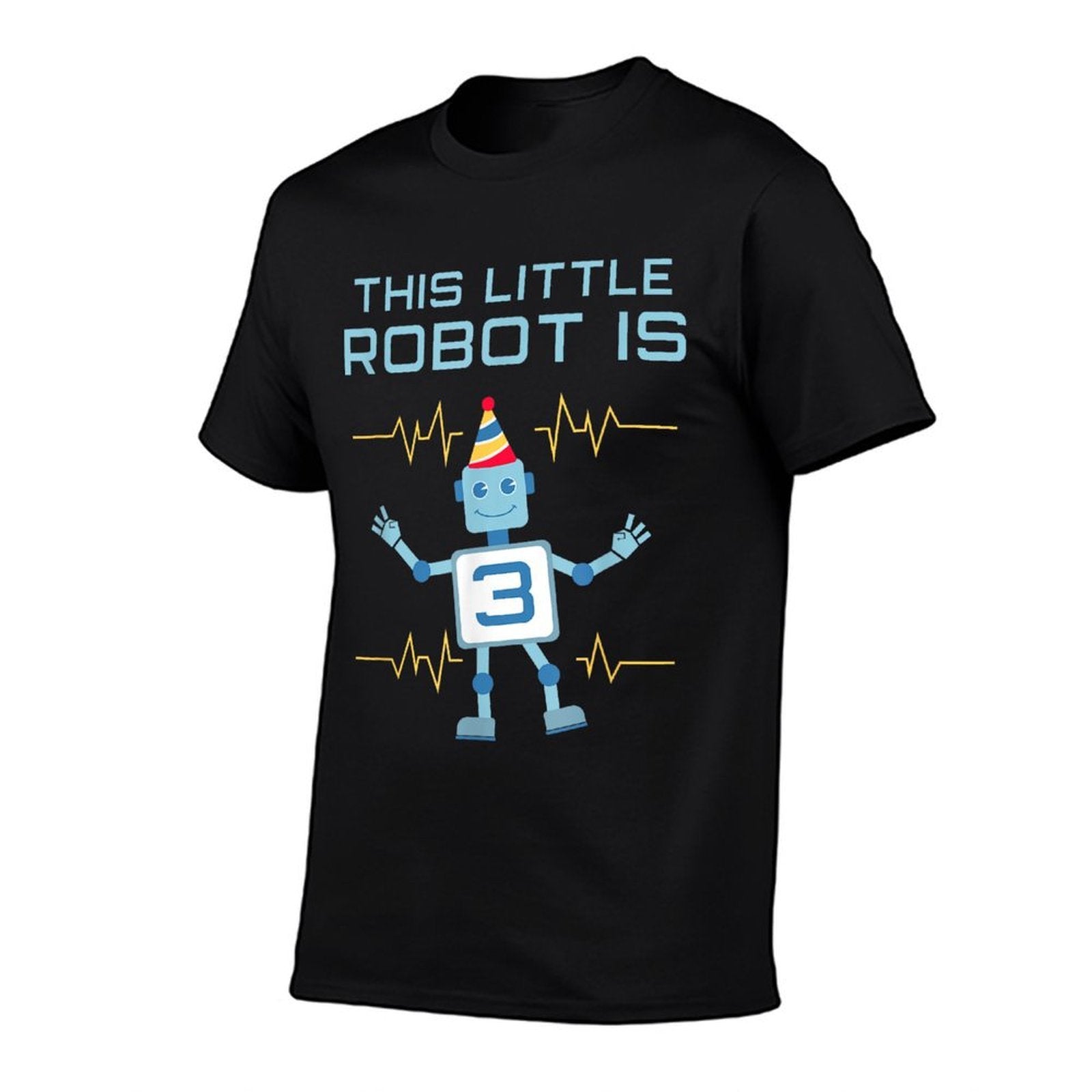 Funny 3rd Birthday Gift Cute Robot 3 Years Old Boys Toddlers  Ribbed Collar T-Shirt