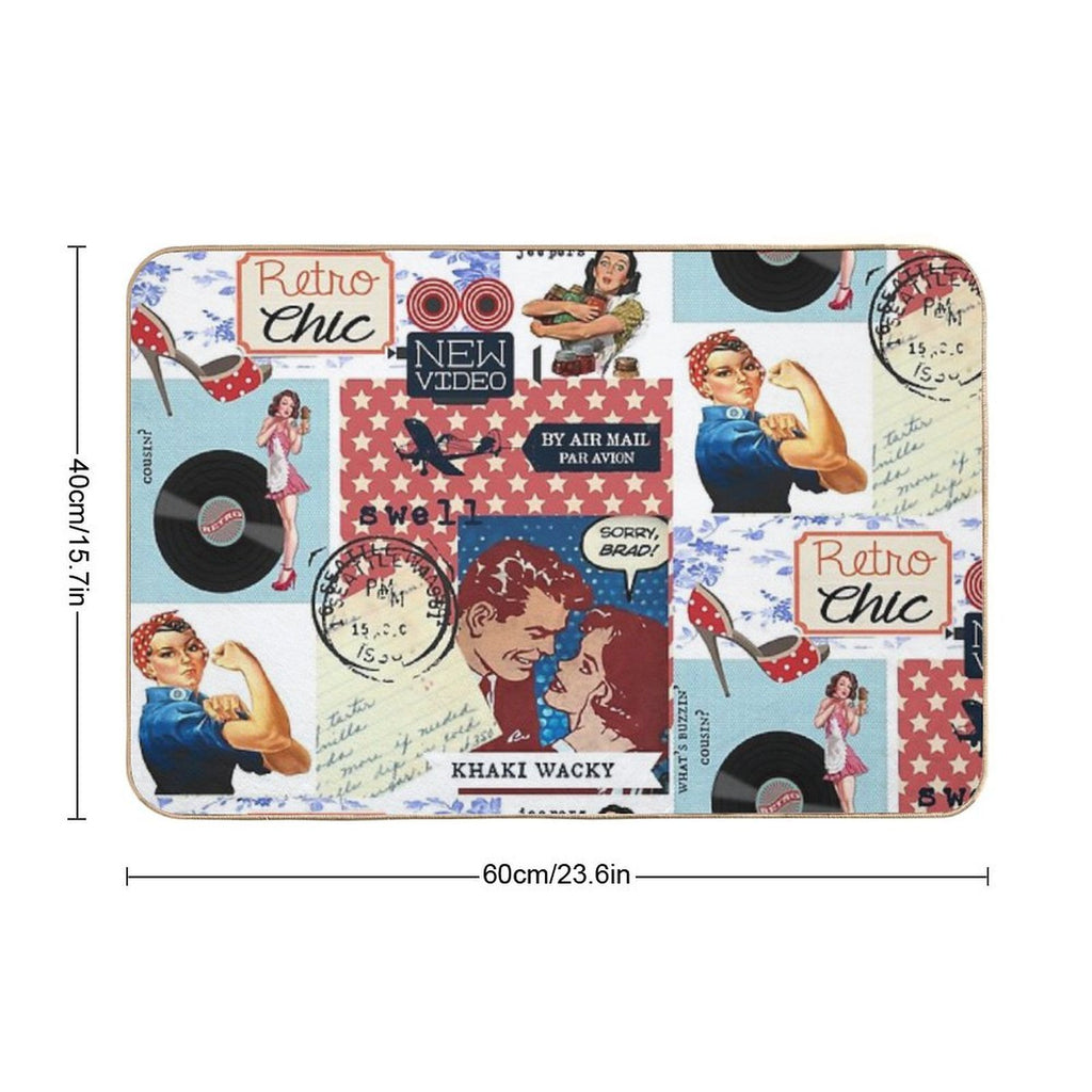 Retro Chic Red, White And Blue Collage Durable Bath Mat