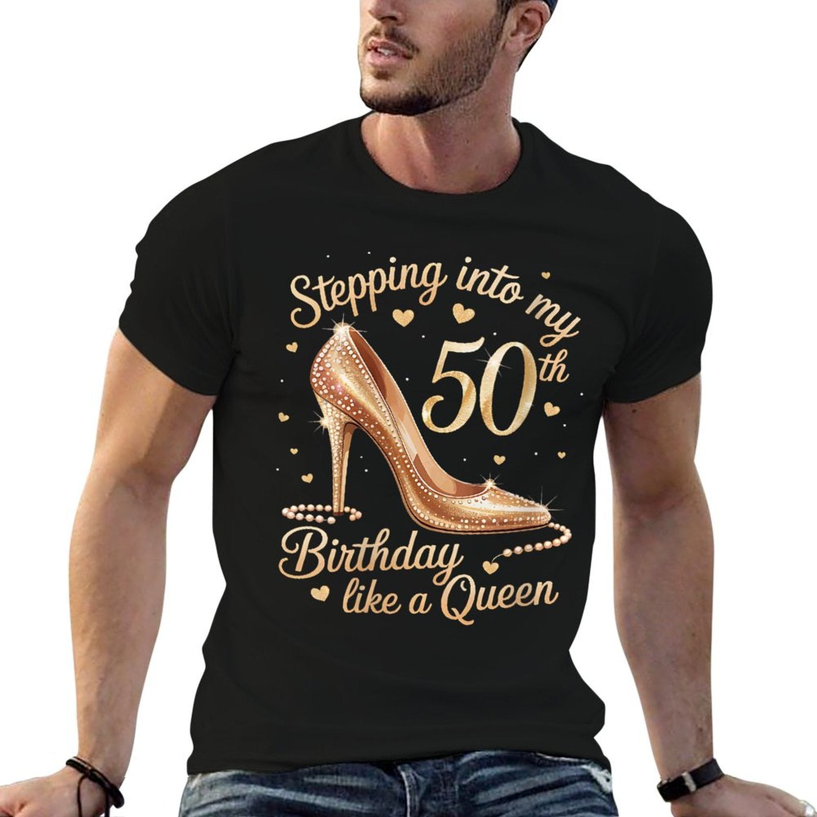 Womens 50 Year Old Gifts High Heels Stepping Into My 50th Birthday Comfortable T-Shirt