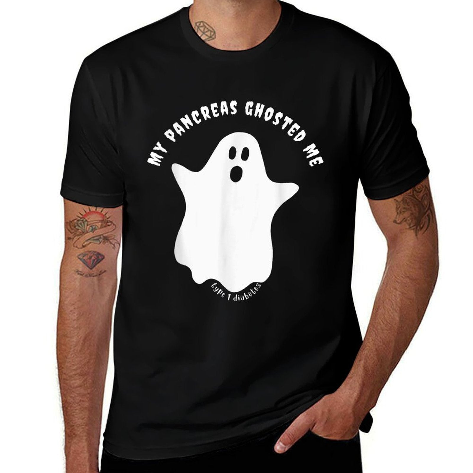 Halloween My Pancreas Ghosted Me, Type 1 Diabetes  Rolled Sleeves T-Shirt