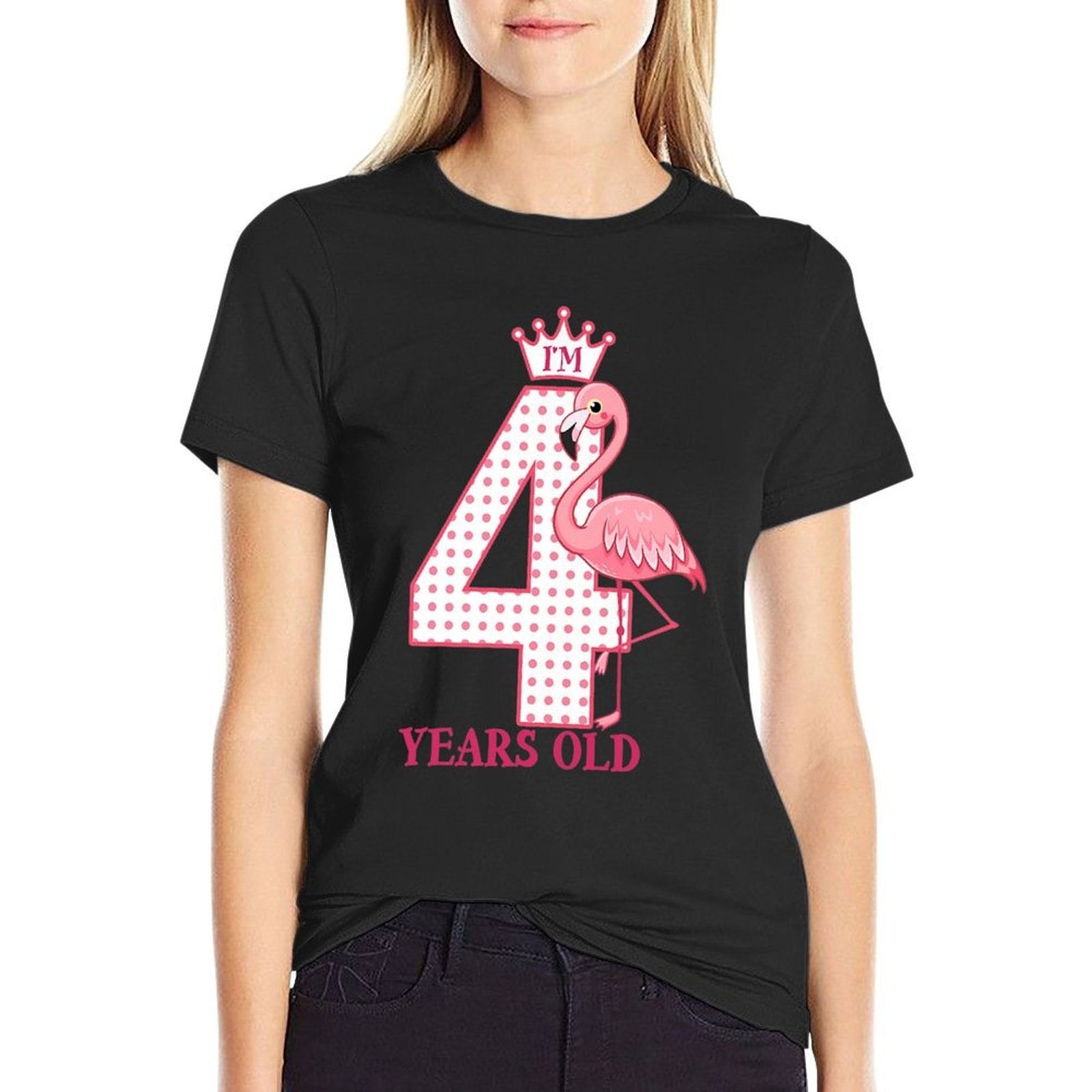 Kids I'M 4 Years Old Crown And Pink Flamingo I'M Four Years Old Premium  Heathered Texture T-Shirt