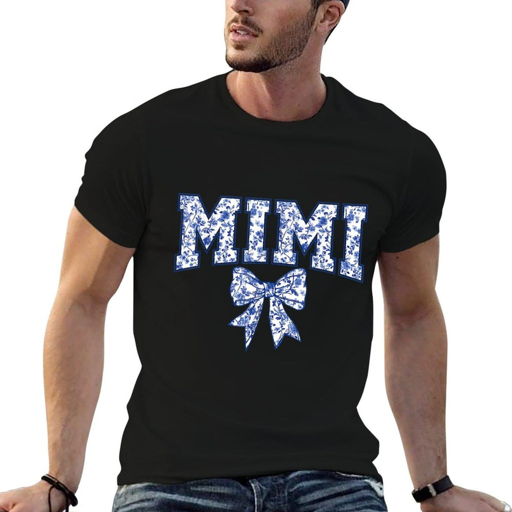 Mimi Coquette Toile Blue Bow Floral Mothers Day Family  Summer-ready Fabric T-Shirt
