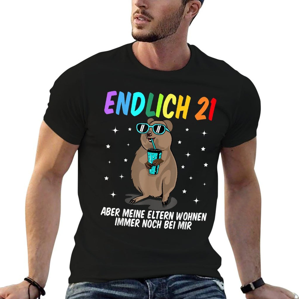 21st Birthday Girl Boy Funny - Finally 21 Quokka  Rolled Sleeves T-Shirt