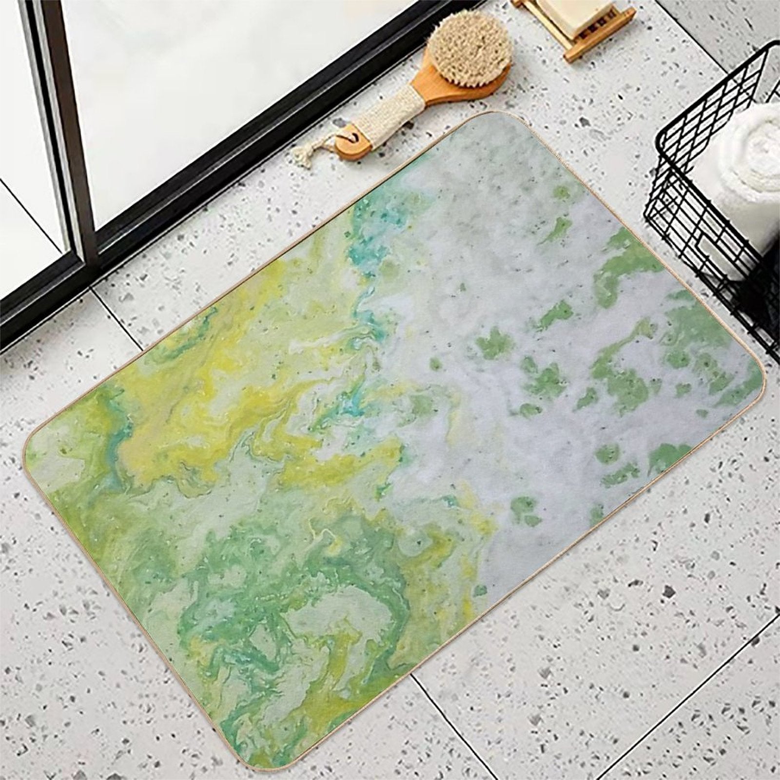 Lime Green Yellow Acrylic Abstract  Eco-Friendly Bath Mat