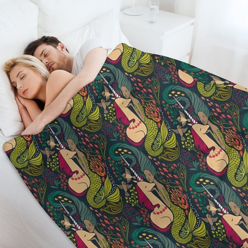 The Mermaid And The Unicorn Multi-functional Throw Blanket
