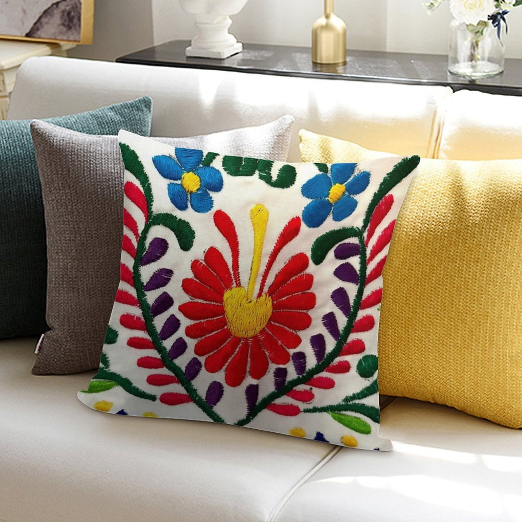 Mexican Flowers Soft Reinforced Edging Throw Pillow