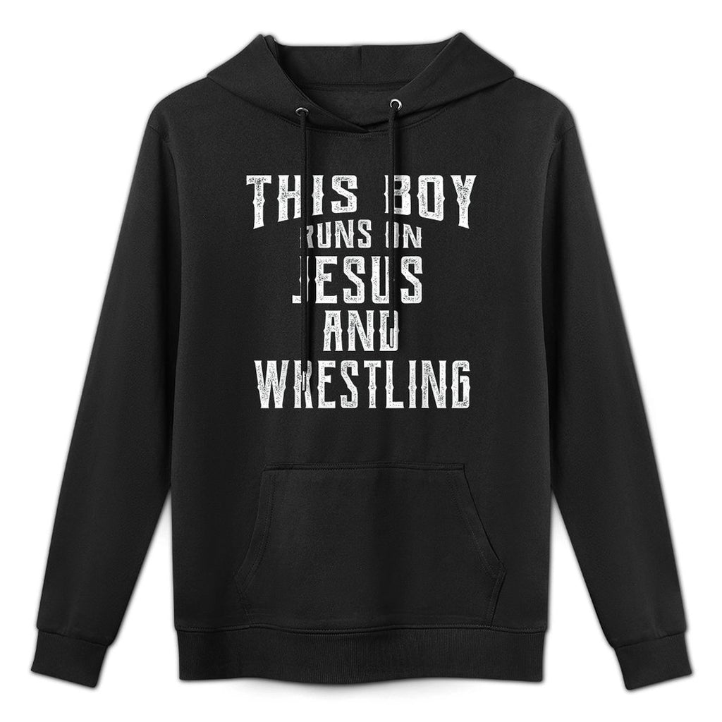 This Boy Runs On Jesus And Wrestling T Christian Gift Easy Care Hoodie