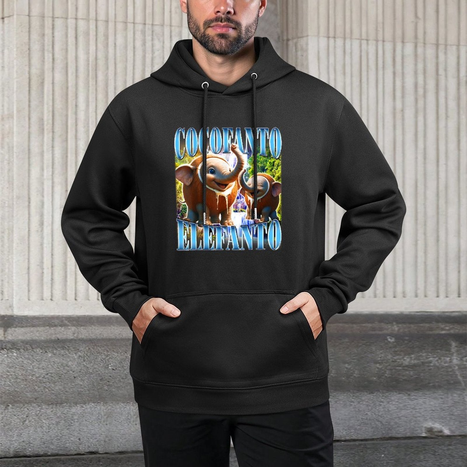 Cocofanto Elefanto Funny Brainrot Meme Ironic Joke Bootleg Cotton-Polyester Blend Hoodie