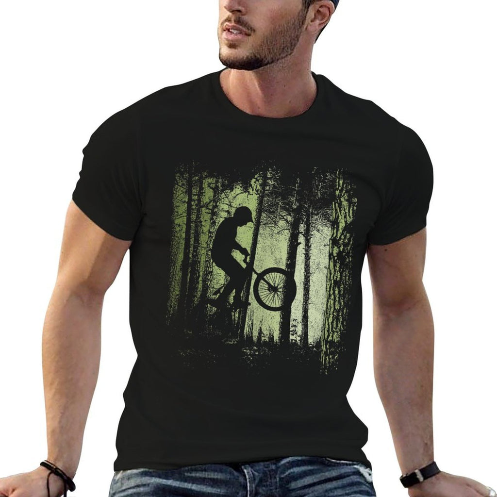 Twilight Forest Trail Cyclist BMX Dirtbike Offroad Wheelie  Rolled Sleeves T-Shirt