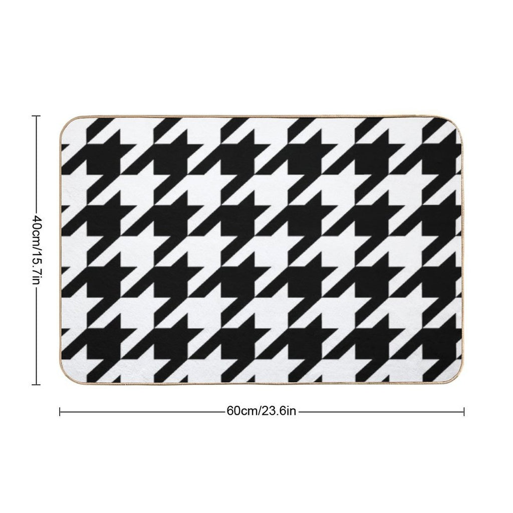 Preppy 1980s Geometric Pattern Trendy Black And White Houndstooth  High-Traffic Bath Mat