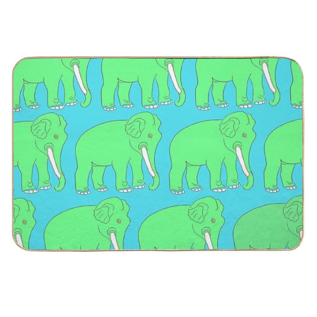 Vintage Elephant Illustration Pattern (GREEN)  Easy To Clean Bath Mat