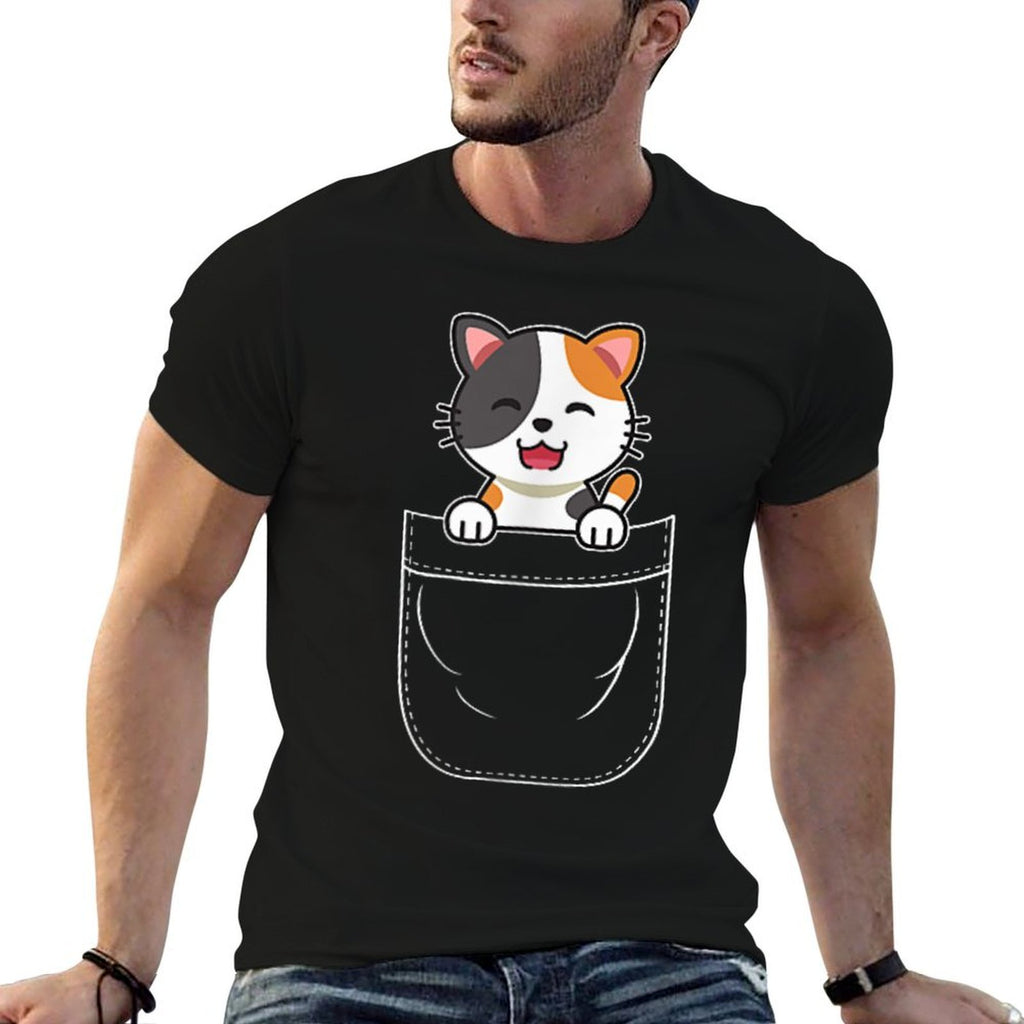 Cute Calico Cat Kitten in Pocket for Men Women Girls Kids  Breathable T-Shirt