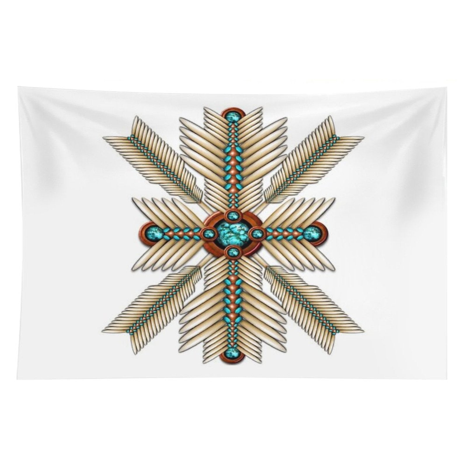 Bone And Turquoise Sunburst Tapestry