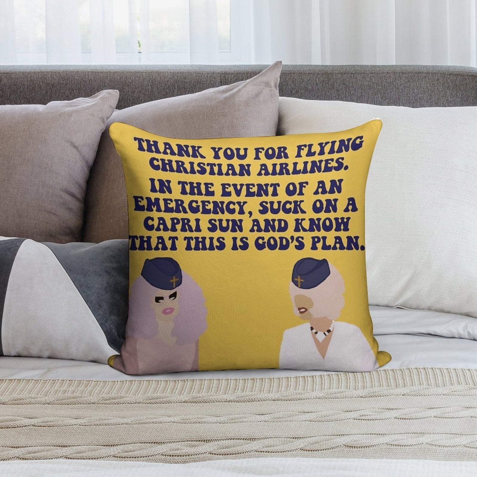 Trixie And Katya Christian Airlines Soft Luxury Feel Throw Pillow