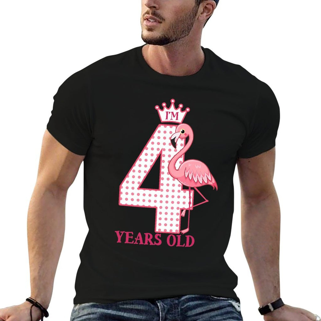 Kids I'M 4 Years Old Crown And Pink Flamingo I'M Four Years Old Premium  Heathered Texture T-Shirt