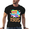 Made In 1985 37 Years Old Retro Vintage 80s 37th Birthday  Ribbed Collar T-Shirt