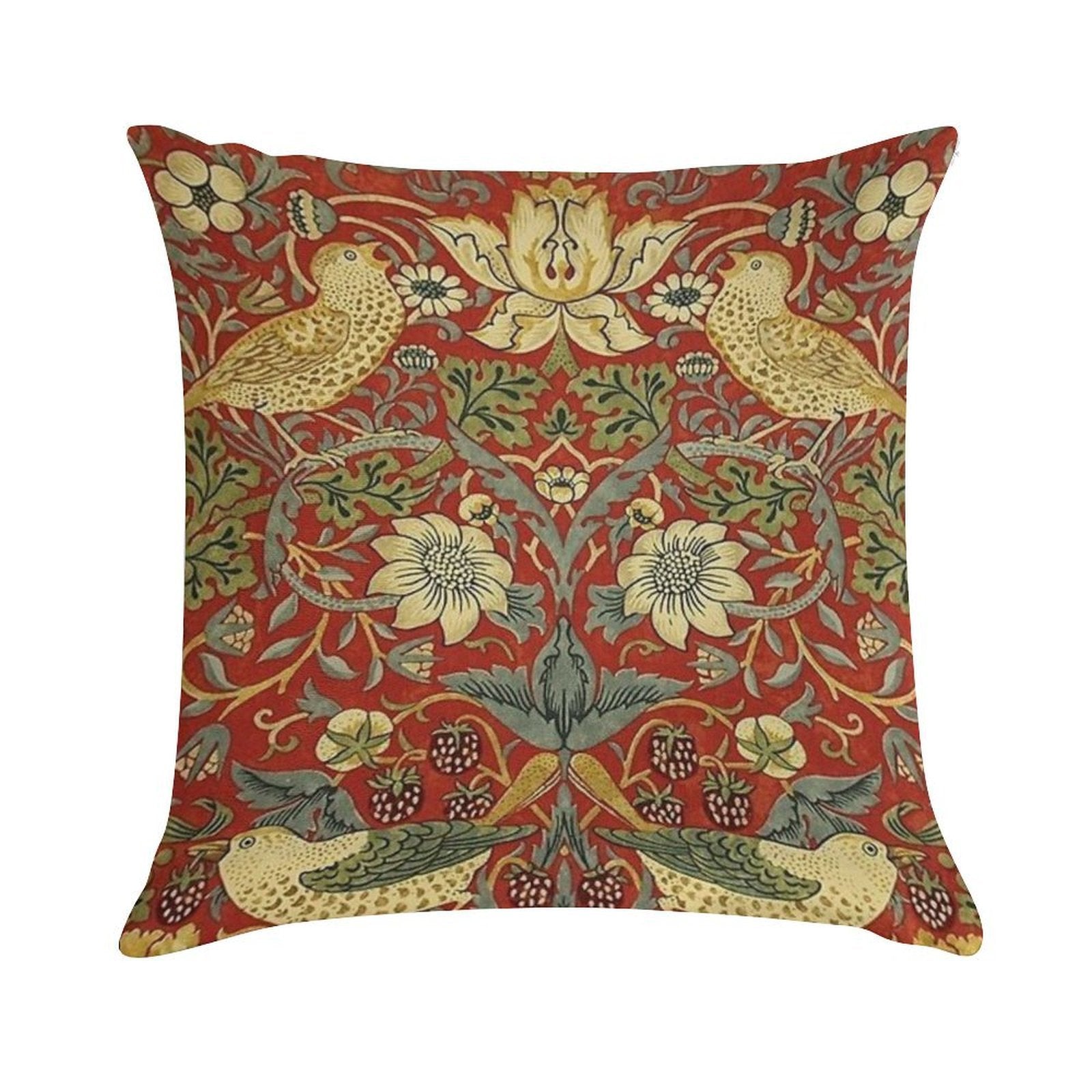 William Morris Birds Floral,red Soft Bedroom Essential Throw Pillow