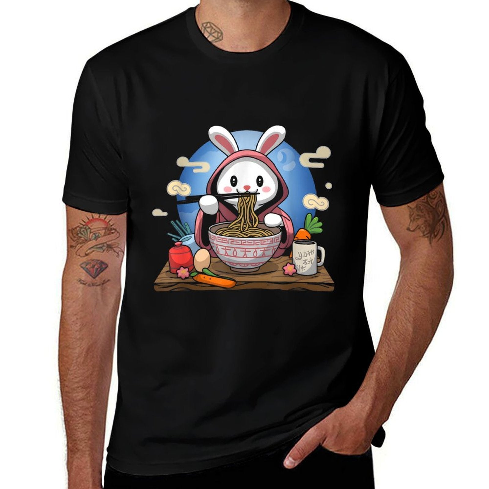 Easter Bunny Anime Eating Ramen Noodles Kawaii Rabbit  Vintage-inspired T-Shirt