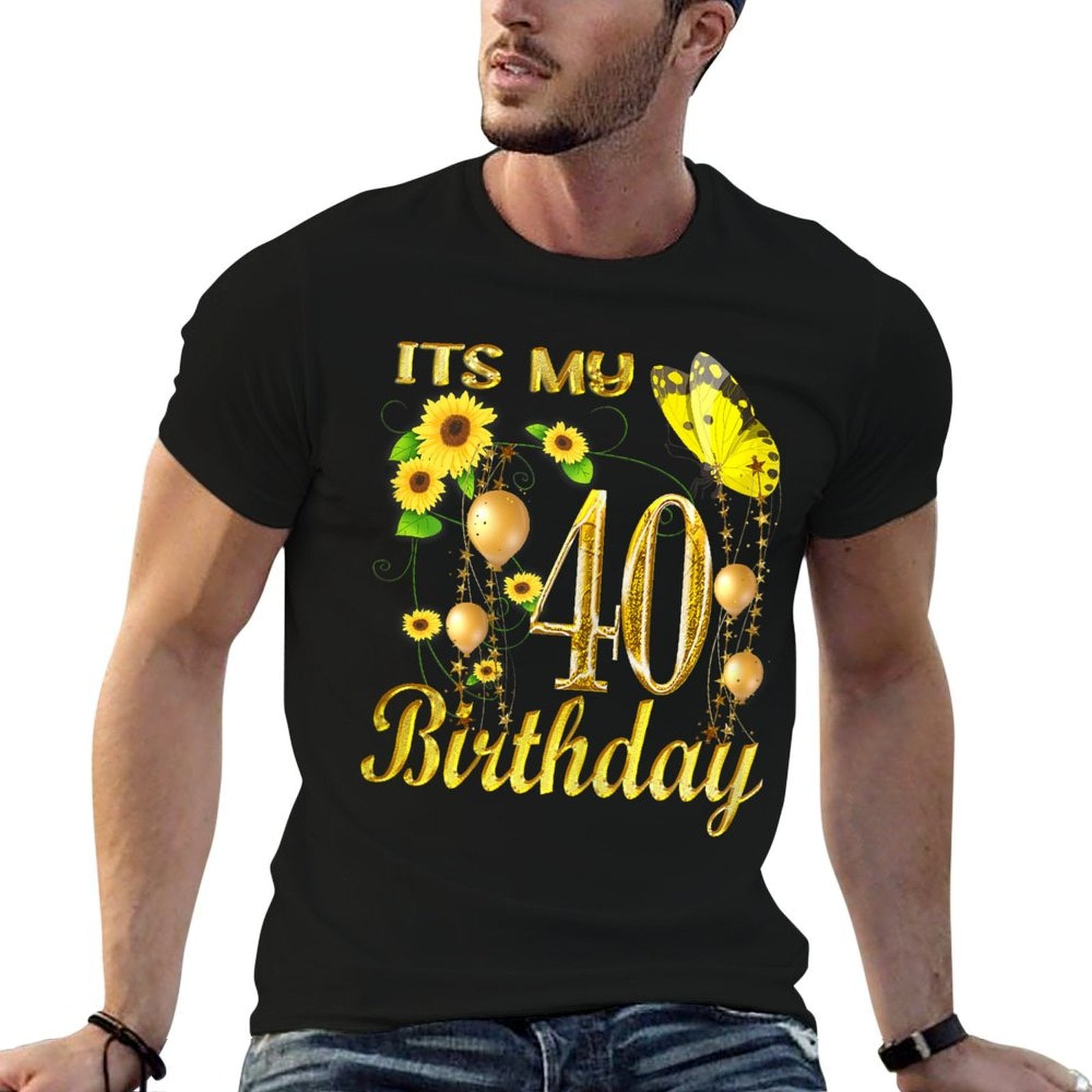 Its My 40th Birthday 40 Year Old Girl Sunflower Butterfly  Odor-resistant T-Shirt