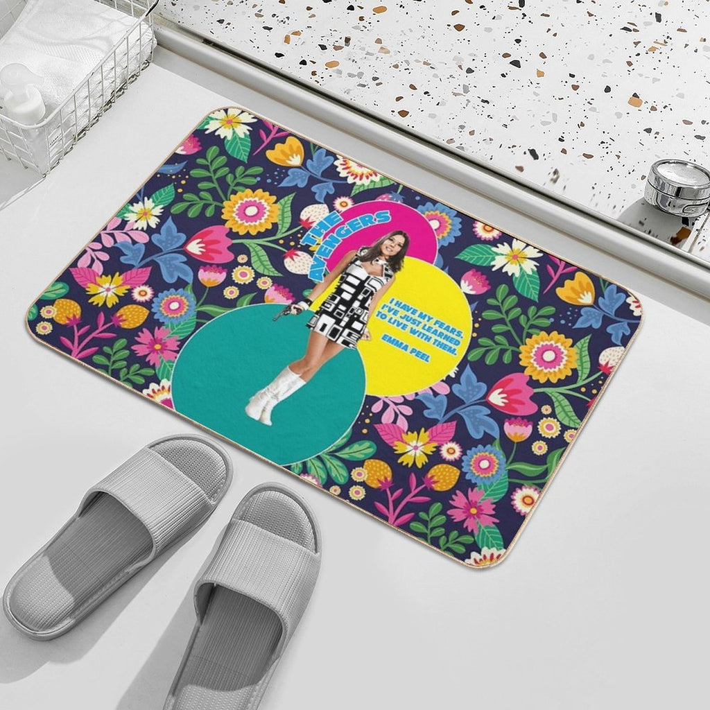 The Avengers with Umbrella Charm And Bowler Hat, Emma Peel Quote  Absorbent Bath Mat