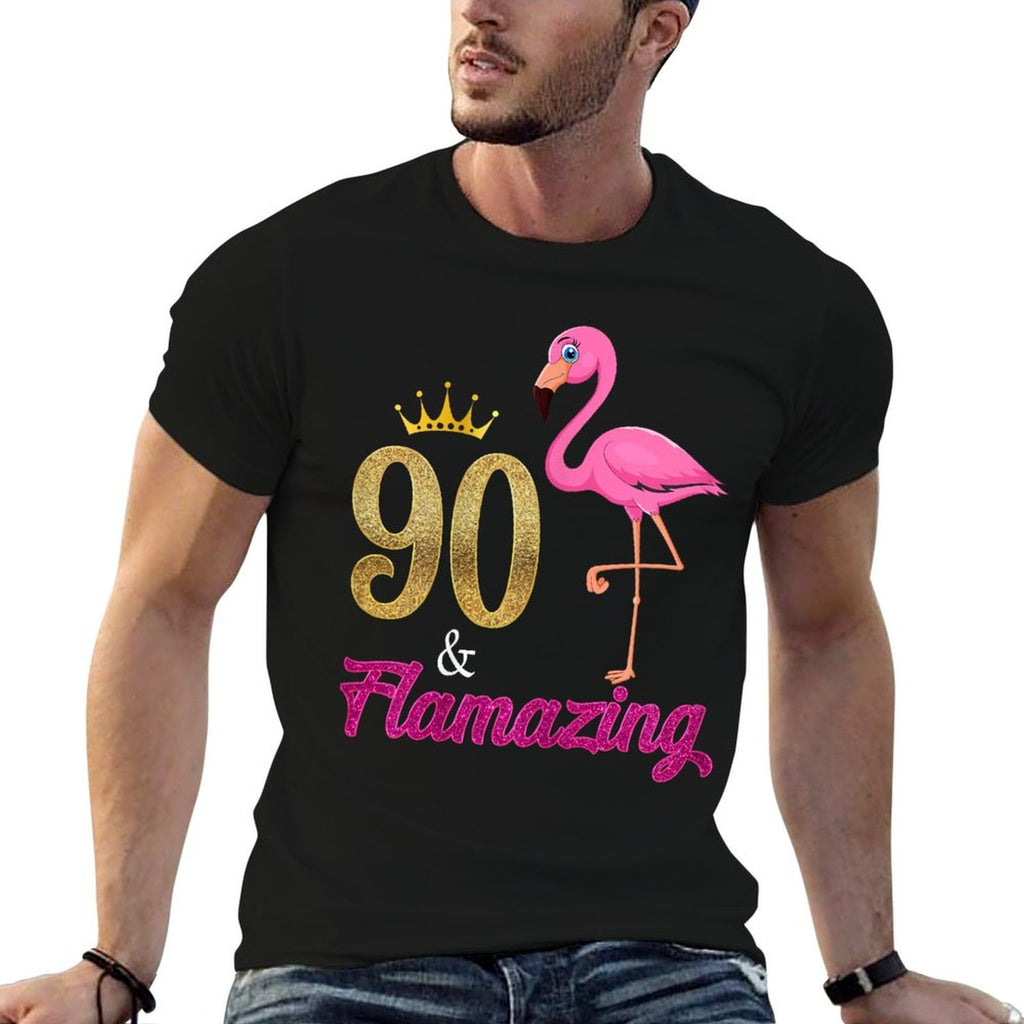 90 And Flamazing Flamingo 90th Birthday Queen 90 Year Old  Tagless Design T-Shirt