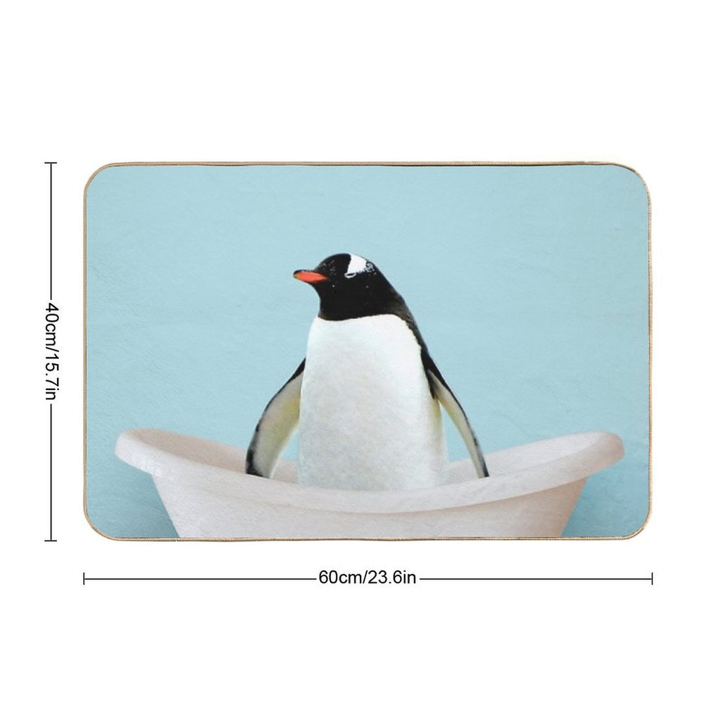 Playing Penguin in Bathtub  Fade-Resistant Bath Mat