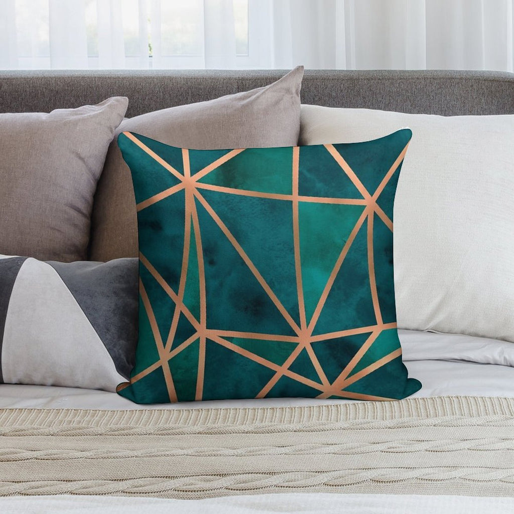 Copper And Emerald Geometric Design Soft Ultra-Soft Texture Throw Pillow