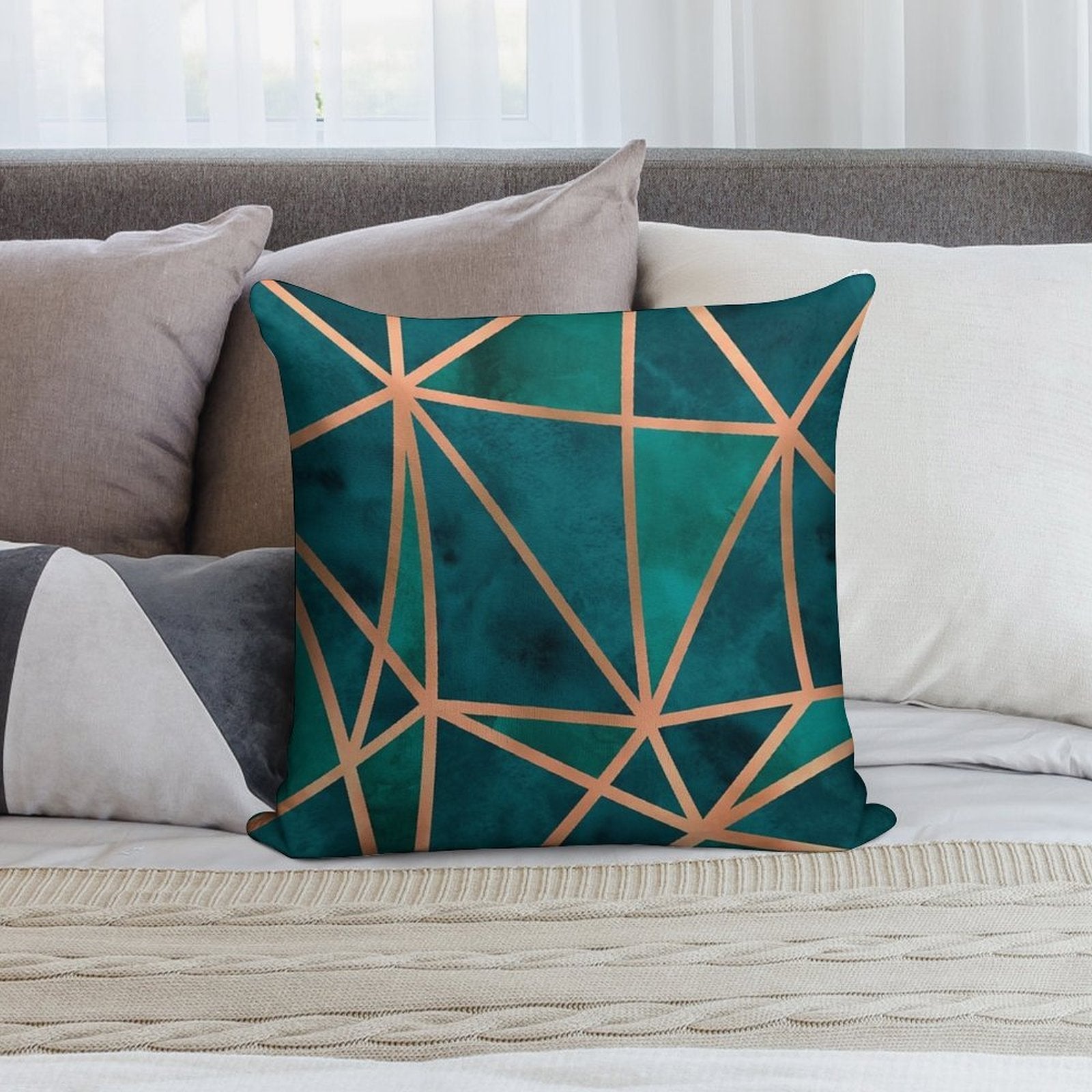 Copper And Emerald Geometric Design Soft Ultra-Soft Texture Throw Pillow