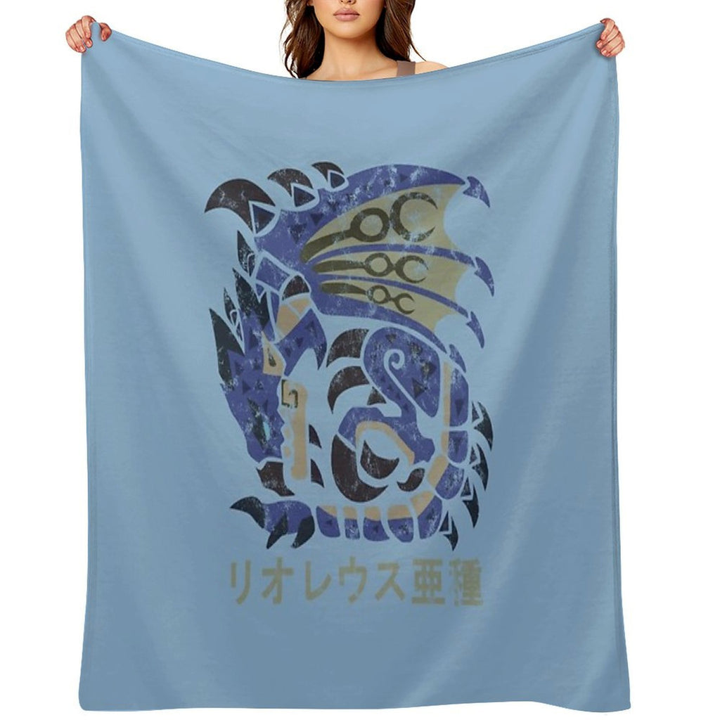 Monster Hunter World Azure Rathalos Kanji Icon Plush Throw Blanket