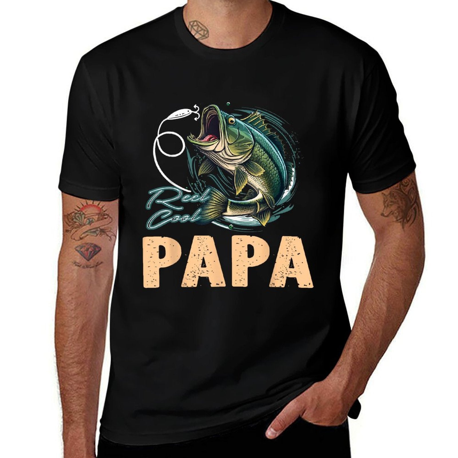 Fathers Day Funny Fisherman Reel Cool Papa Fishing Lover  Ribbed Collar T-Shirt
