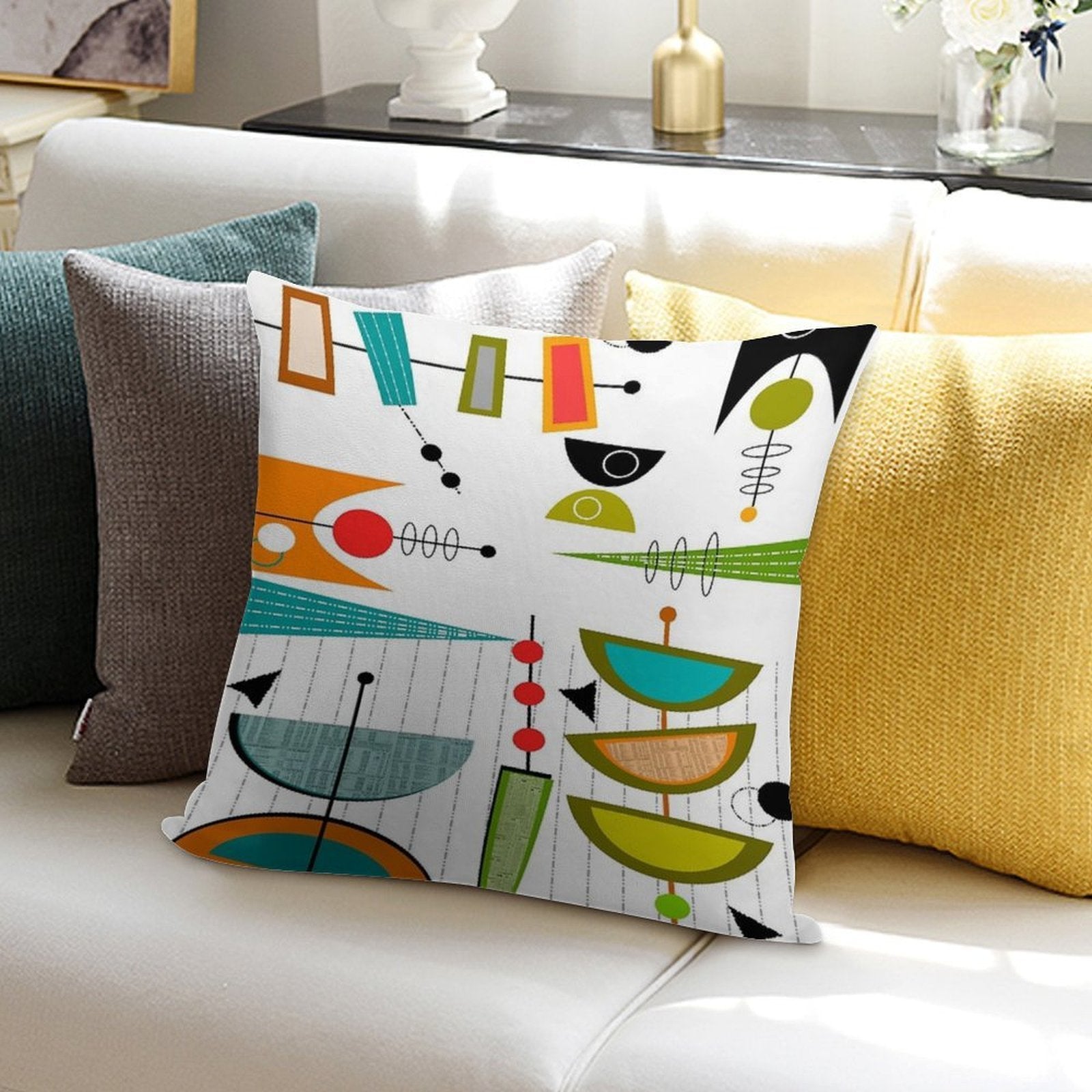 Mid-century Modern Abstract #55 Soft Anti-Pilling Throw Pillow