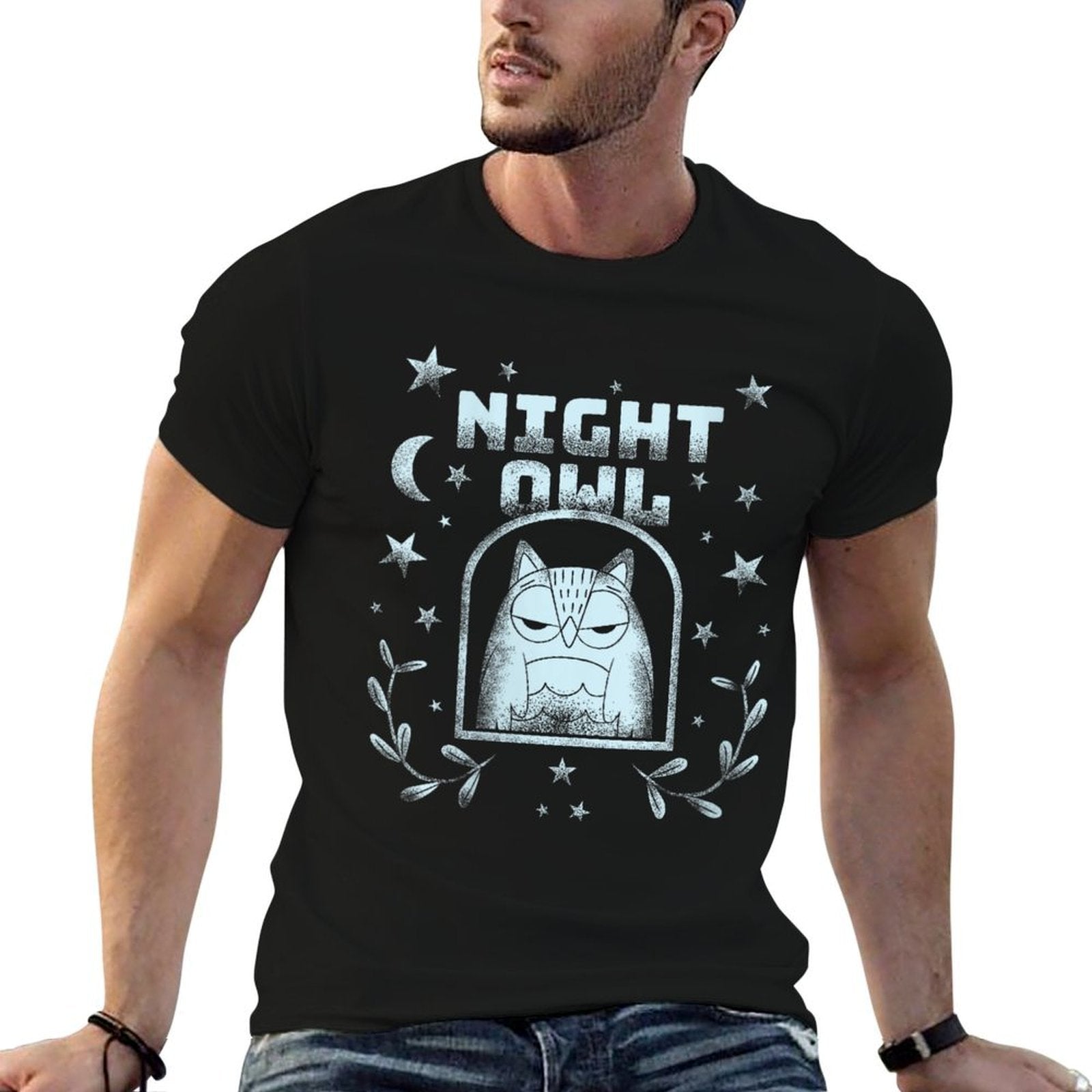 Womens Night Owl – Fun And Whimsical Nocturnal Men Women Kids  Ribbed Collar T-Shirt