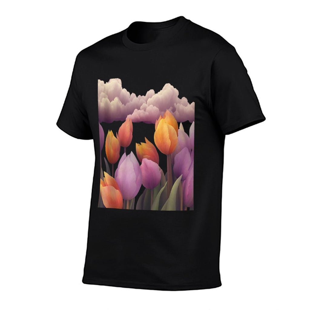 Tulip Fields At Twilight Floral Art  Polyester Blend T-Shirt