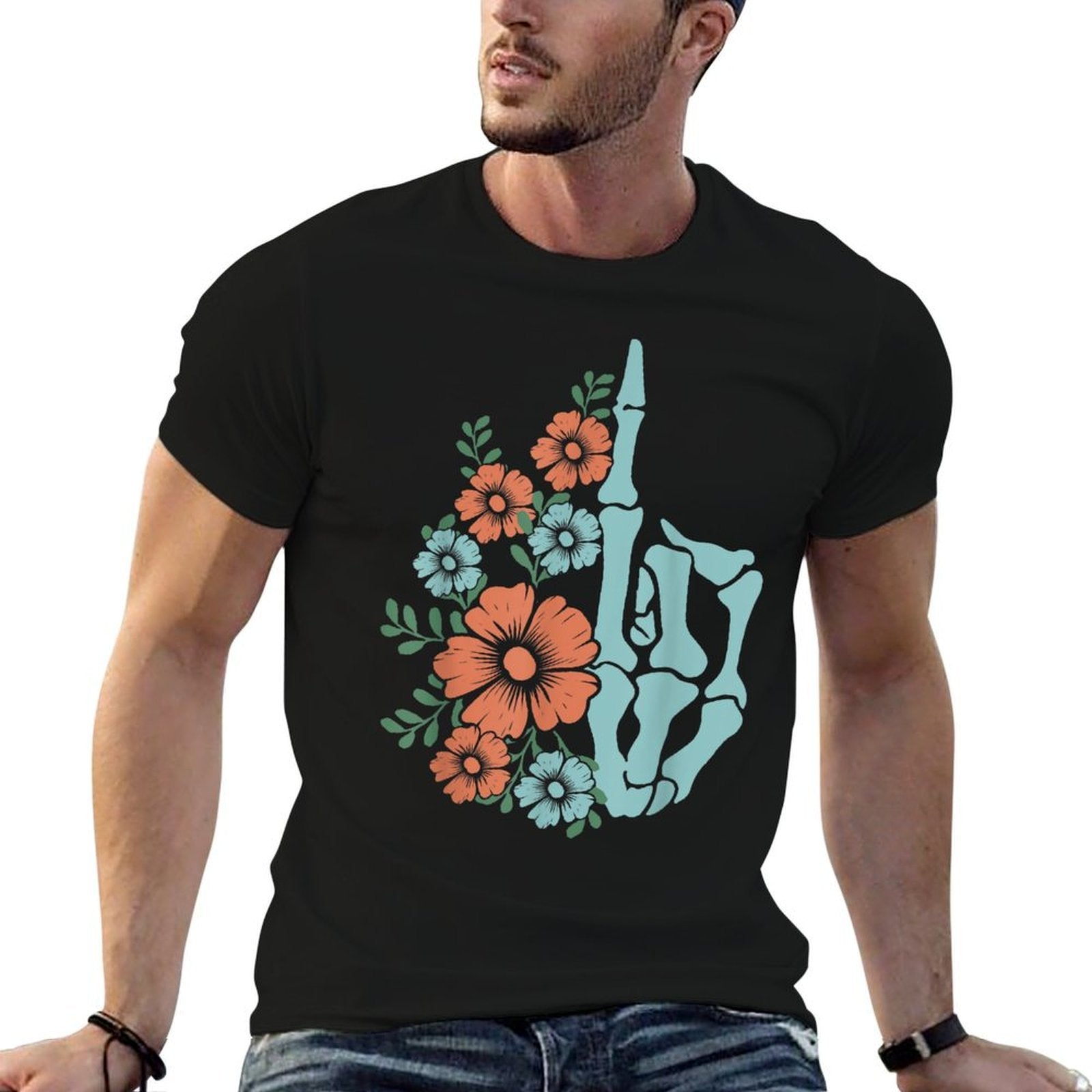 Skeleton Middle Finger Flowers  Vintage-inspired T-Shirt